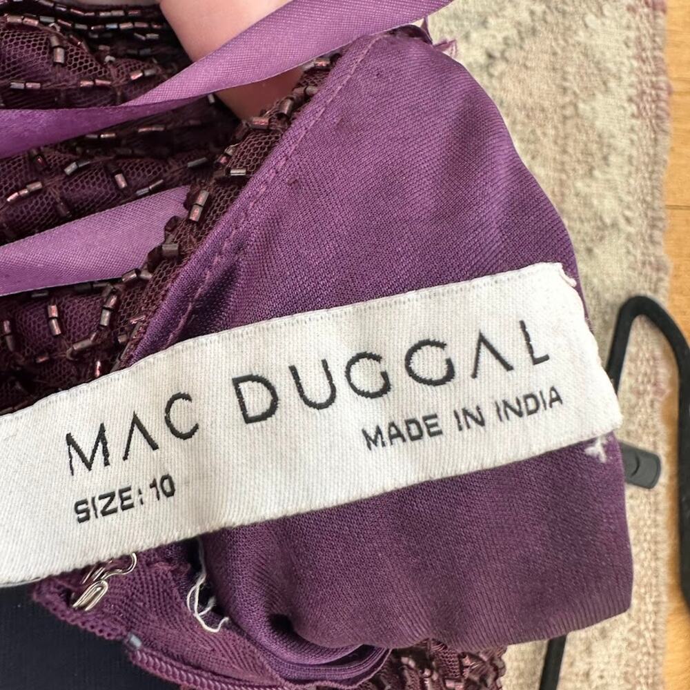 Mac Duggal Bugle Bead Long Sleeve Midi Dress – Eggplant Purple – Size 10 – NWOT - Picture 14 of 15